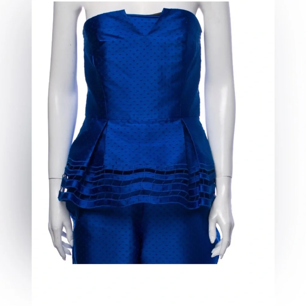 Sachin & Babi Noir Cobalt blue Strapless Peplum Textured Jumpsuit NWT - Picture 4 of 8